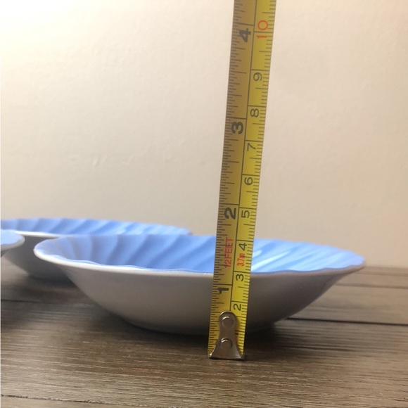 3 Blue Round Dessert Bowl by Cameoware Dainty Flower Swirl Shell Harker Pottery - Picture 2 of 5